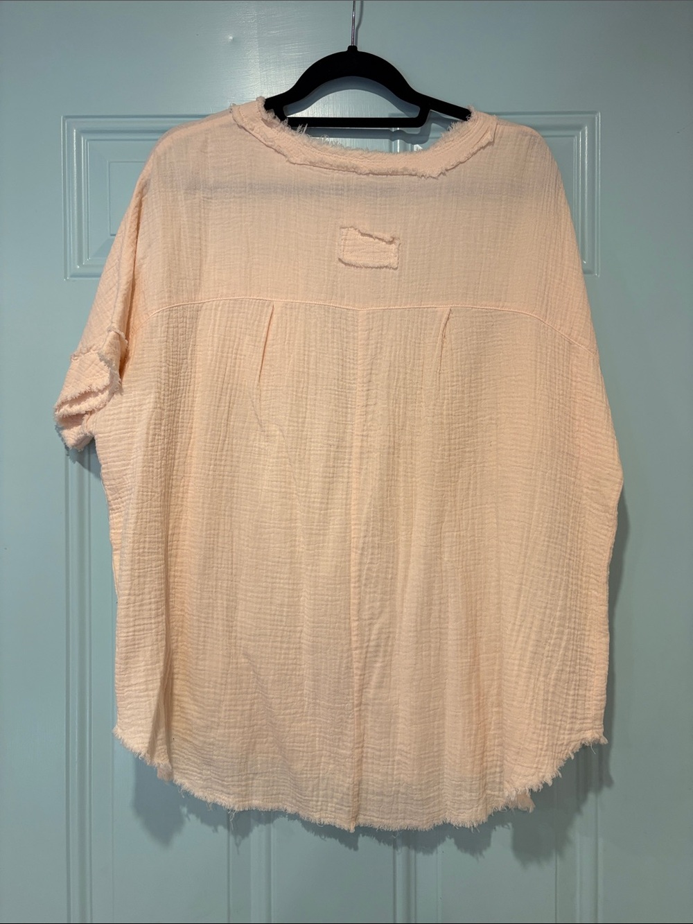 Cotton Gauze Henley Top - Light Blush Peach - Picture 2 of 3